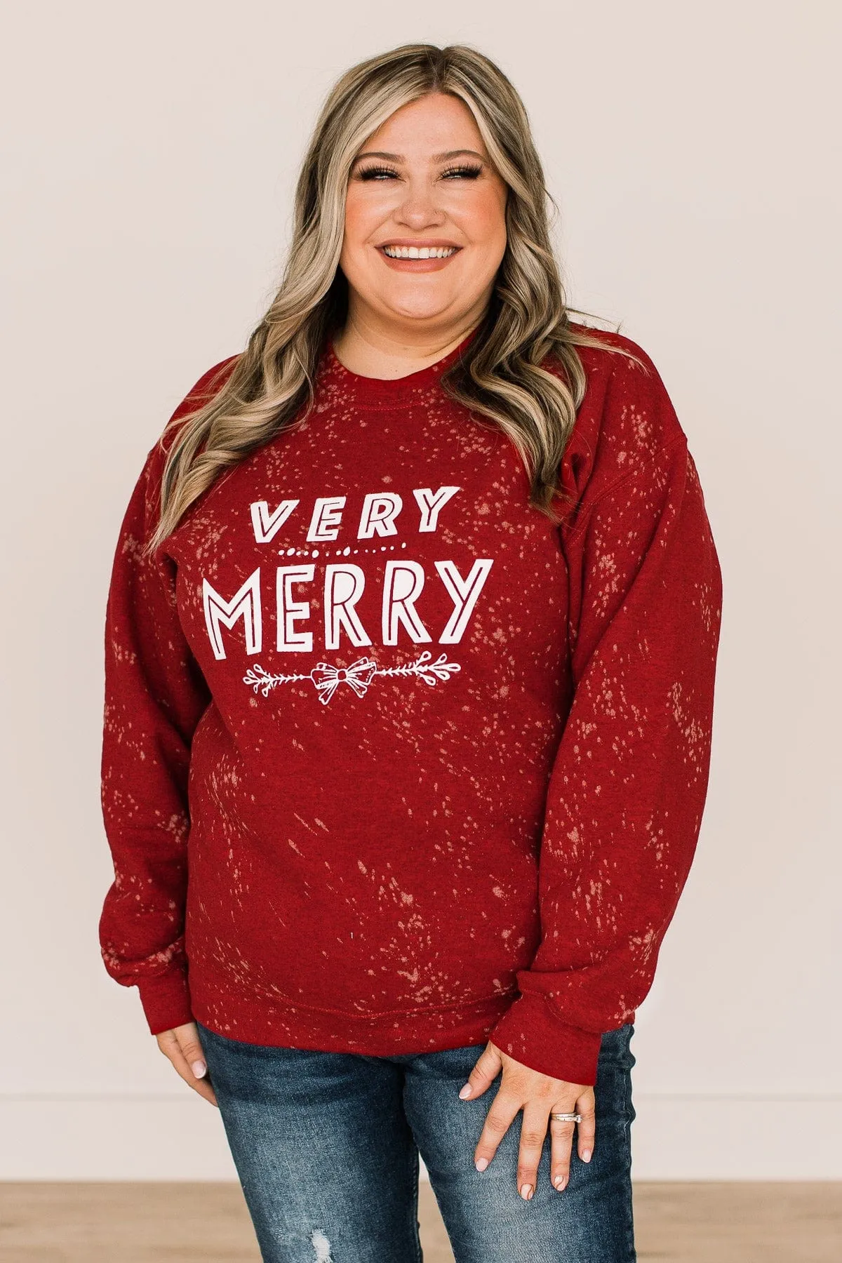 Very Merry Bleached Crew Neck- Red