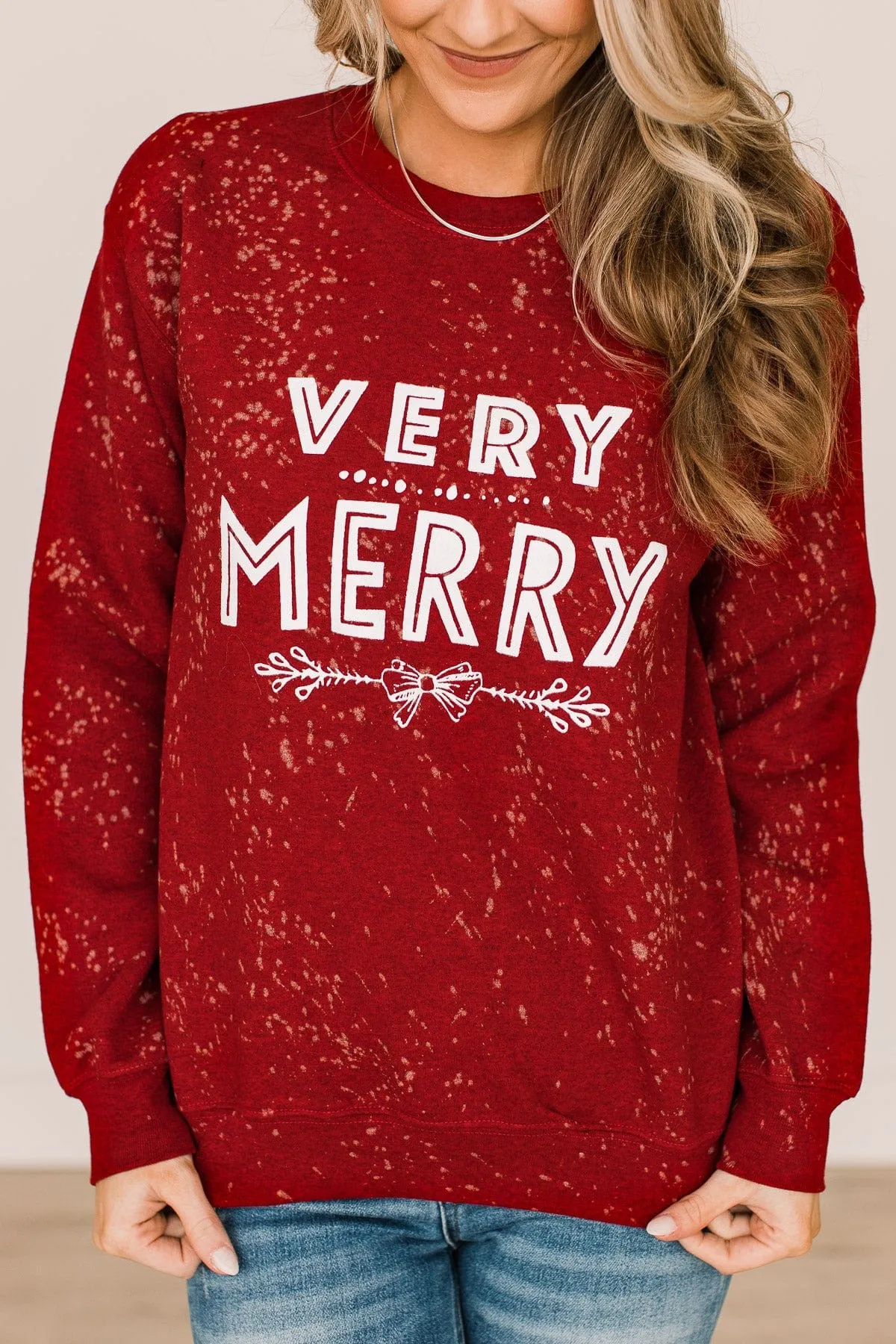 Very Merry Bleached Crew Neck- Red