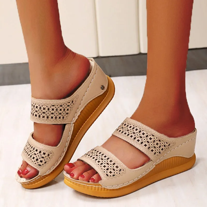 Women's Casual Retro Lightweight Breathable Open Toe Hi-heel Sandals