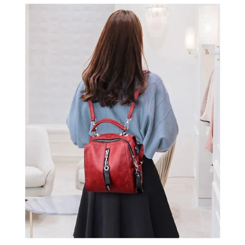 Women's Luxury Cow Leather Multifunction Shoulder Tote Backpack