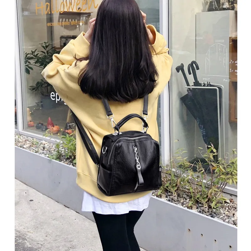 Women's Luxury Cow Leather Multifunction Shoulder Tote Backpack