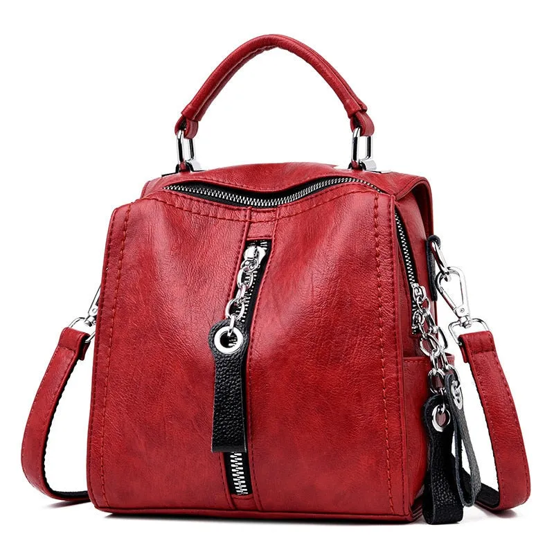 Women's Luxury Cow Leather Multifunction Shoulder Tote Backpack