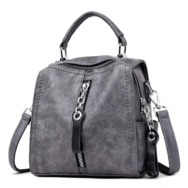 Women's Luxury Cow Leather Multifunction Shoulder Tote Backpack