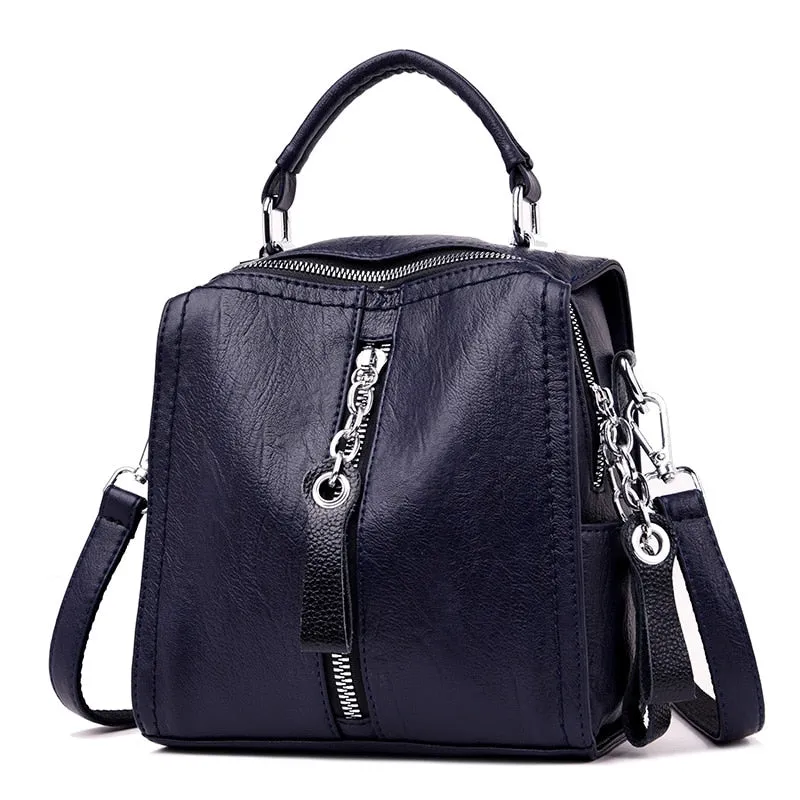 Women's Luxury Cow Leather Multifunction Shoulder Tote Backpack