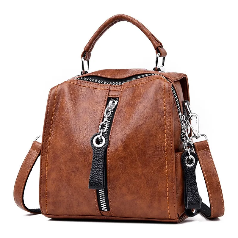 Women's Luxury Cow Leather Multifunction Shoulder Tote Backpack