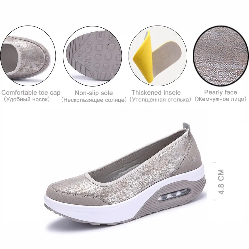 Women's Patchwork Pattern Round Toe Slip-on Flat Platform Casual Shoes