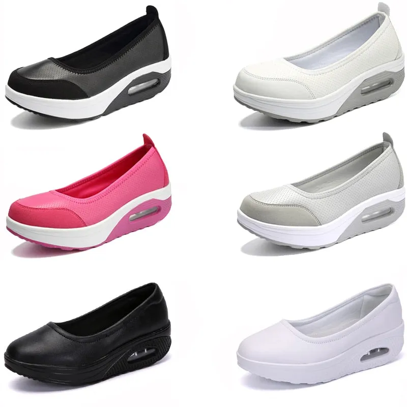 Women's Patchwork Pattern Round Toe Slip-on Flat Platform Casual Shoes