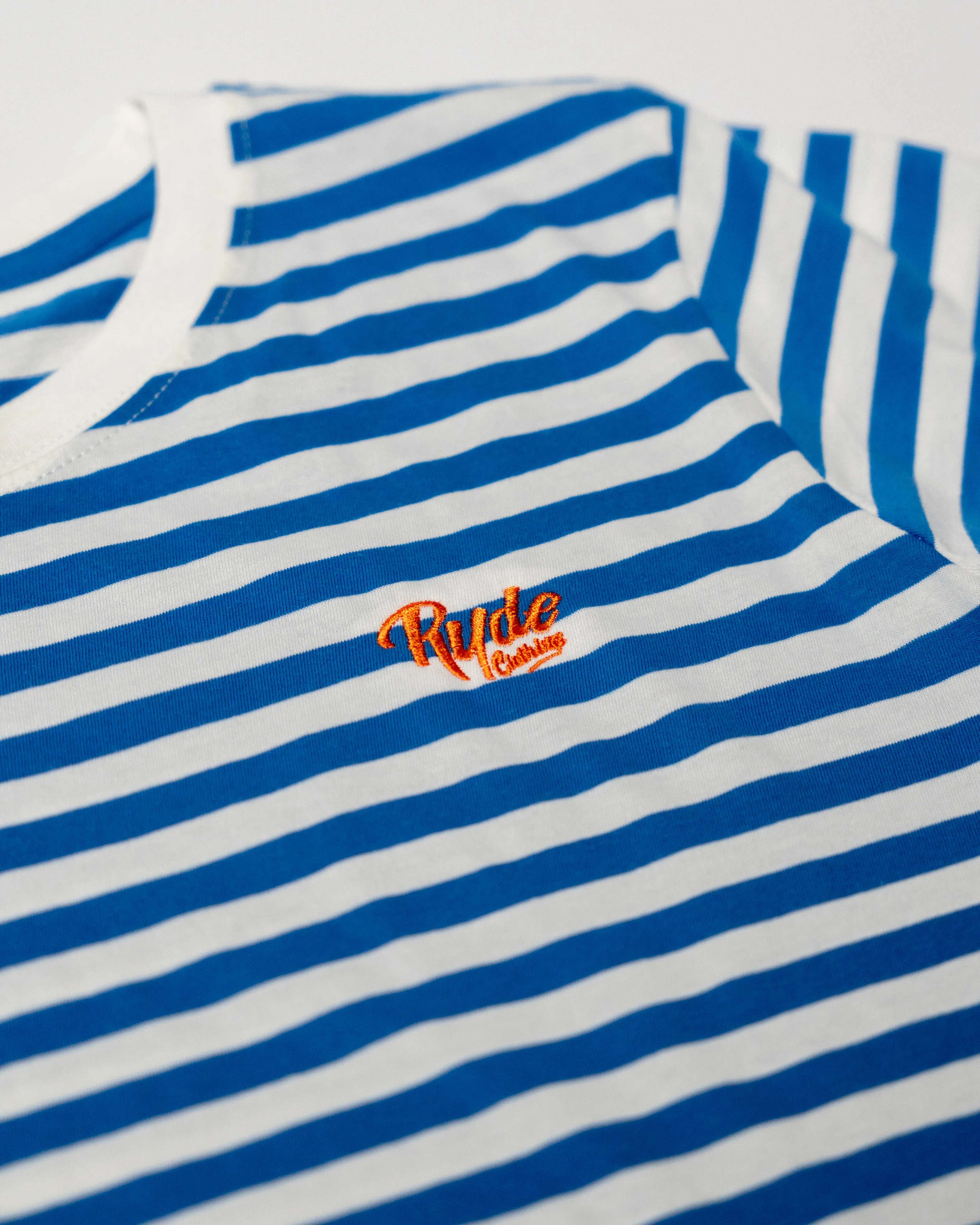 Women's Ryde Embroidered Logo Blue Stripe Tee