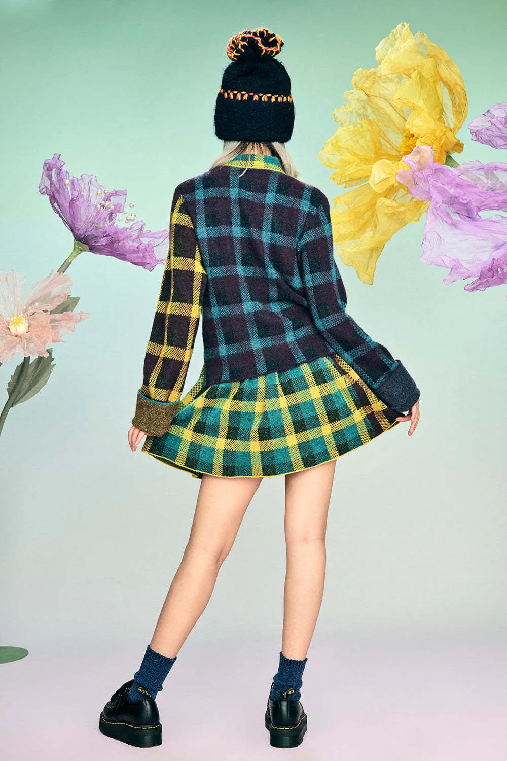 YanYan  |Tartan Wool Nylon Long Sleeves Cotton Medium