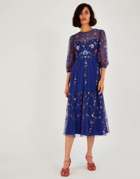 Yennefer Embroidered Midi Dress Blue