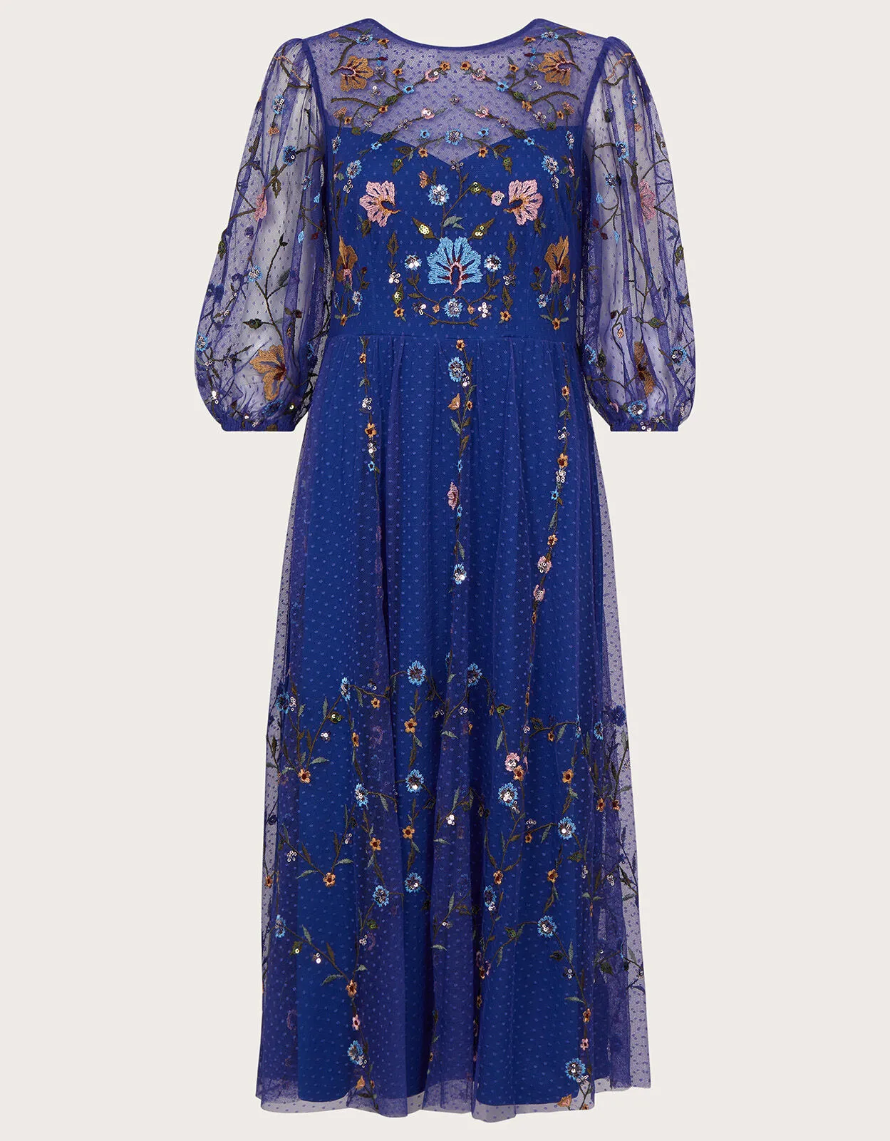 Yennefer Embroidered Midi Dress Blue